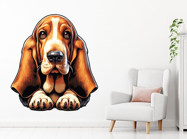 Nalepte.cz Pes Basset textilní prelepiteľná nálepka na stenu arch 18 x 20 cm