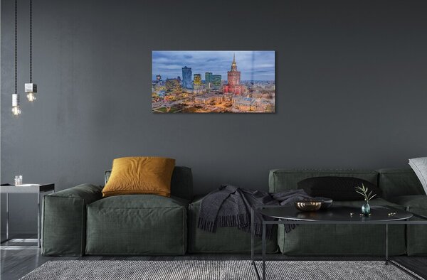 Sklenený obraz Warsaw Panorama západu slnka 100x50 cm 2 Prívesky