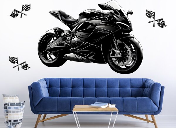 Nalepte.cz Čierna motorka textilní prelepiteľná nálepka na stenu arch 47 x 33 cm