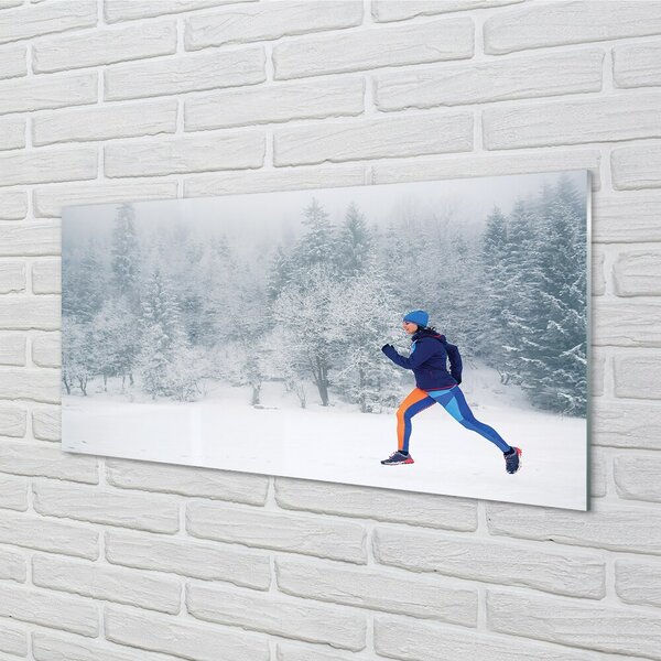 Obraz na skle Les v zime sneh muž 100x50 cm 2 Prívesky