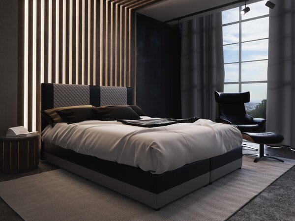 Kontinentálna posteľ 140 cm Pecos Comfort (ekokoža + sivá + čierna) (s matracom a úložným priestorom). Vlastná spoľahlivá doprava až k Vám domov. 1056267
