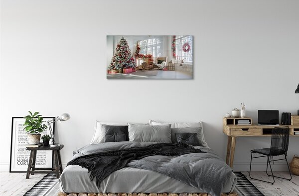 Sklenený obraz Ozdoby na vianočný stromček darčeky 100x50 cm 2 Prívesky