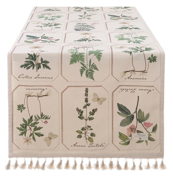 Textilný obrus - behúň v krásnej krémovej farbe s dekorom rastliniek v schaby chic romantickom štýle 50 x 150 cm Blanc Maricló 42588