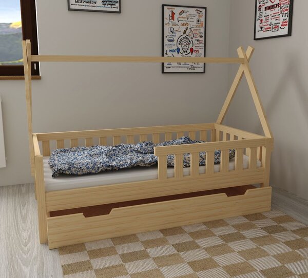 MAXMAX Detská domčeková posteľ z masívu borovice TEA - 200x90 cm - prírodná