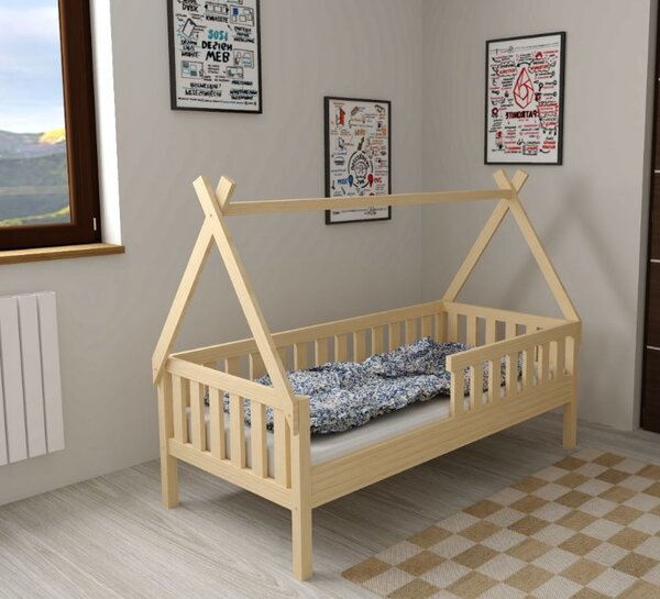 MAXMAX Detská domčeková posteľ z masívu borovice TEA - 200x90 cm - prírodná