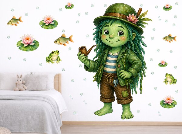 Nalepte.cz Vodník textilní prelepiteľná nálepka na stenu hárok 48 x 75 cm