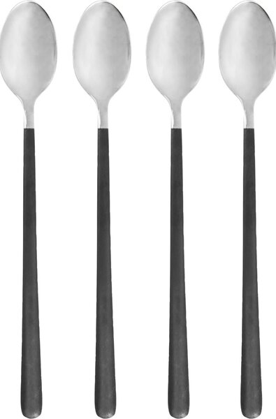 Dlhá lyžička Ox Black/Silver – sada 4 ks