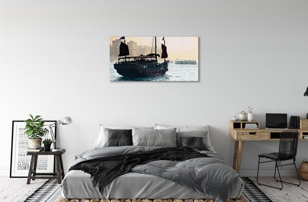 Obraz na skle Loď sea city sky 100x50 cm 2 Prívesky
