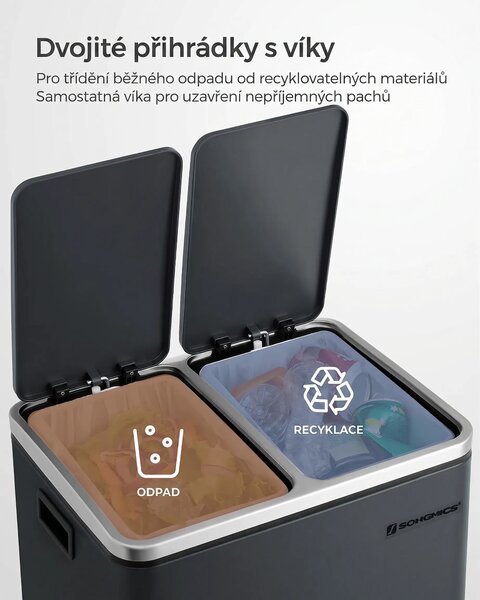 SONGMICS Odpadkový kôš na triedený odpad Bins 30 L antracit