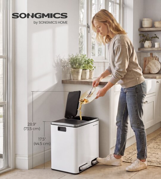 SONGMICS Odpadkový kôš na triedený odpad Kôš 30 l biely