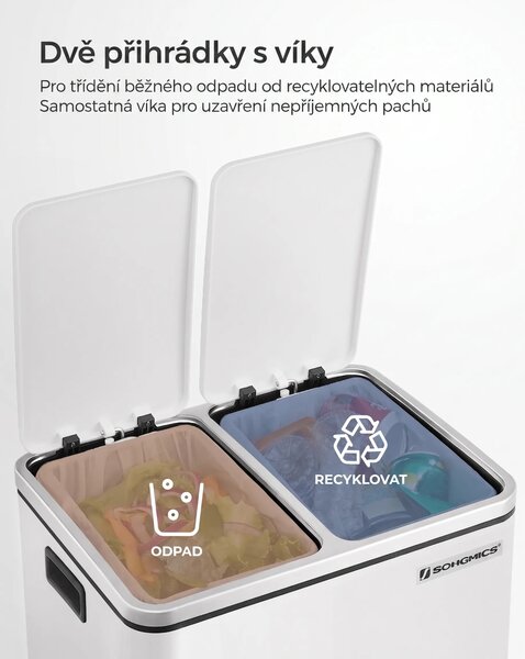 SONGMICS Odpadkový kôš na triedený odpad Kôš 30 l biely