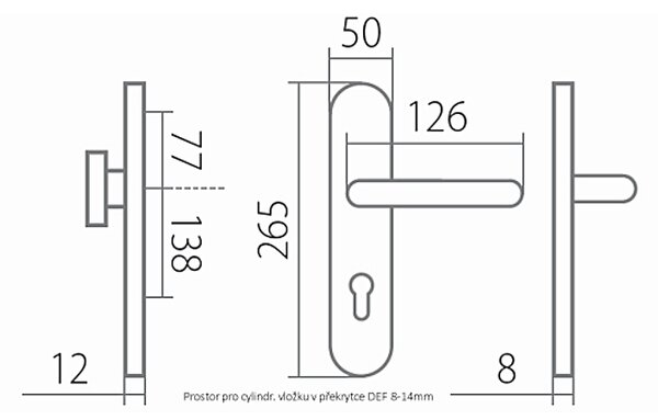 Bezpečnostné kovanie TWIN DAVID/INNER HTSI P4500 DEF (XR) - s prekrytkou, kľučka ľavá / guľa, Otvor na cylindrickú vložku PZ, Twin XR (inoxchróm), 90 mm