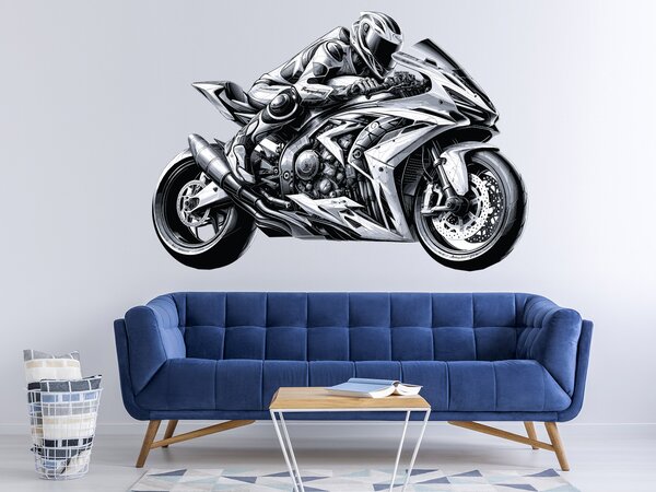 Nalepte.cz Jazdec na motorke textilní prelepiteľná nálepka na stenu arch 25 x 17 cm
