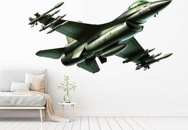 Nalepte.cz Stíhačka F16 textilní prelepiteľná nálepka na stenu arch 47 x 24 cm