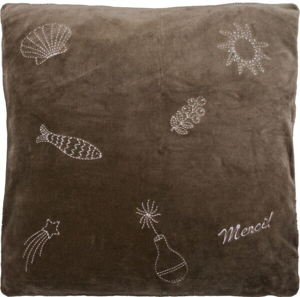 Zamatový poťah na vankúš s výšivkou Play Brown 50 × 50 cm