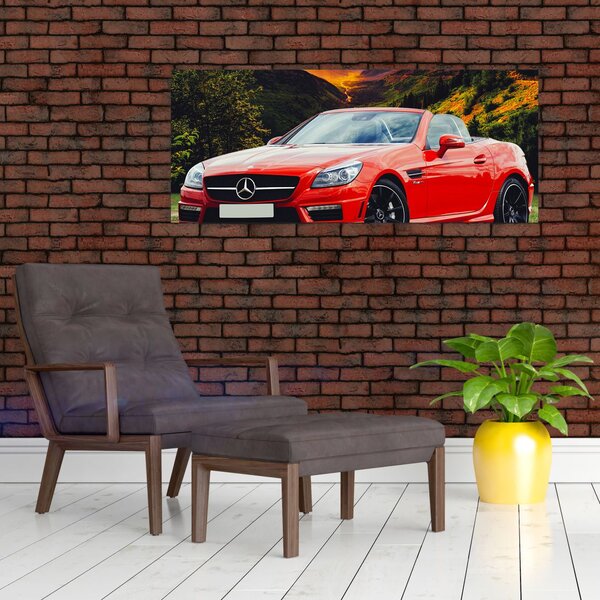 Obraz - červený Mercedes (120x50 cm)