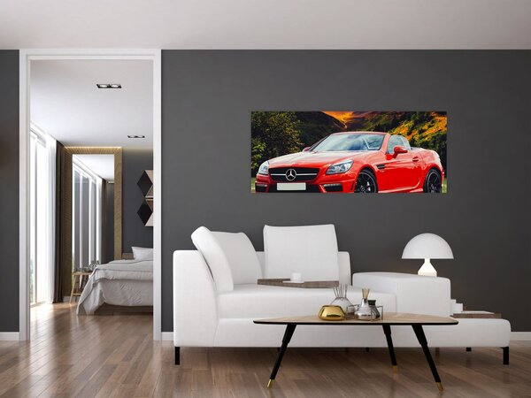 Obraz - červený Mercedes (120x50 cm)