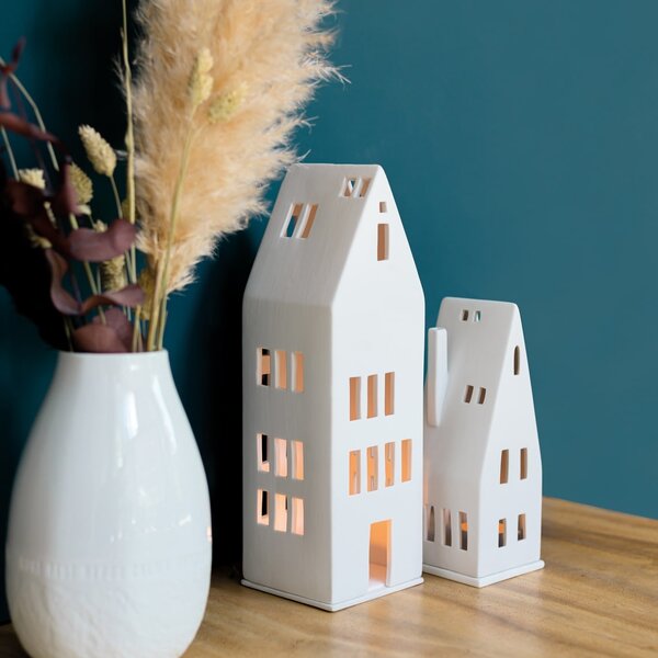 Porcelánový svietnik domček Large Windows 30 cm