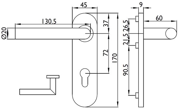 Dverové kovanie TWIN VISION H 1802 FS (E), kľučka-kľučka, Otvor na cylindrickú vložku PZ, Twin E (nerez matná), 72 mm
