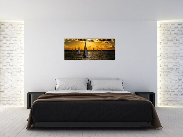 Obraz jachty v západe slnka (120x50 cm)