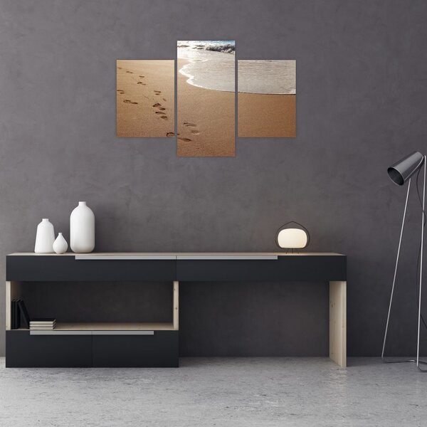 Obraz - stopy v piesku a more (90x60 cm)