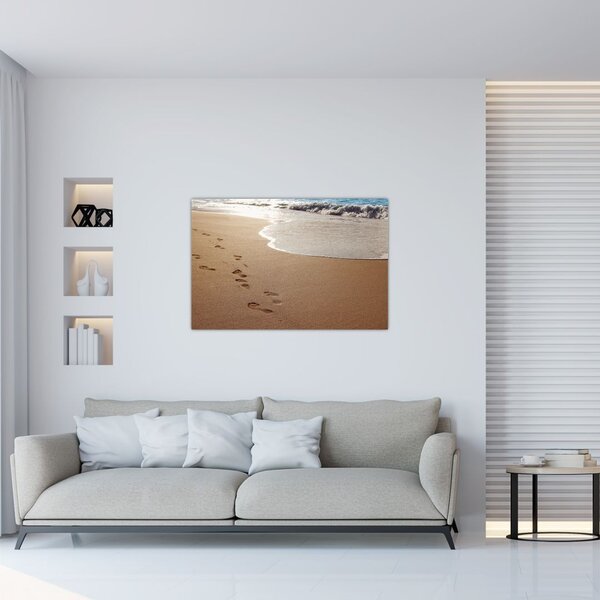 Obraz - stopy v piesku a more (90x60 cm)
