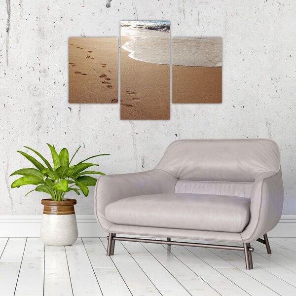 Obraz - stopy v piesku a more (90x60 cm)