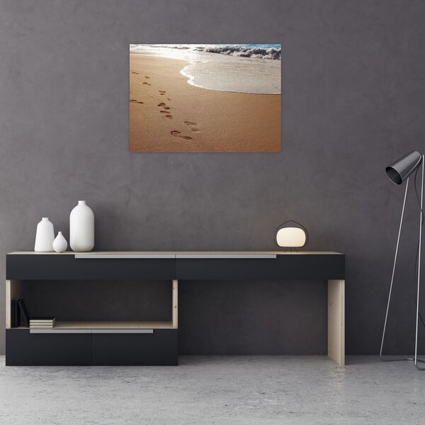Obraz - stopy v piesku a more (70x50 cm)