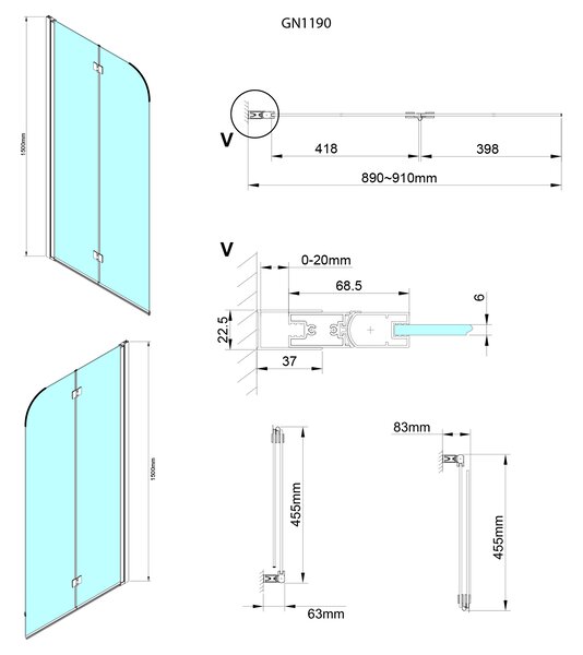 Gelco Gelco, LORO vaňová zástena skladacia 900mm, číre sklo, GN1190