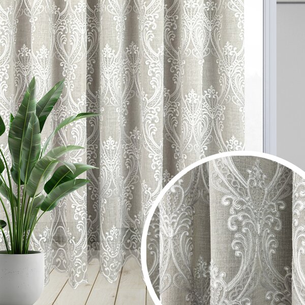 Voálová Luxusná vyšívaná záclona biela Versailles Cappuccino metráž Ervi 3634-18