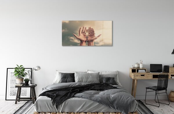 Sklenený obraz Cross Hands neba 100x50 cm 2 Prívesky