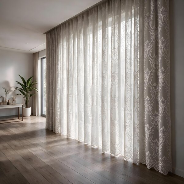 Voálová Luxusná vyšívaná záclona biela Versailles Cappuccino metráž Ervi 3634-18