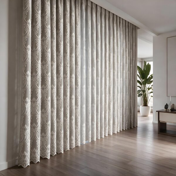 Voálová Luxusná vyšívaná záclona biela Versailles Cappuccino metráž Ervi 3634-18