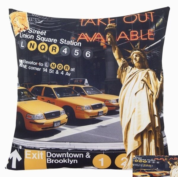 Čierna obliečka na vankúše žlté taxíky, socha slobody