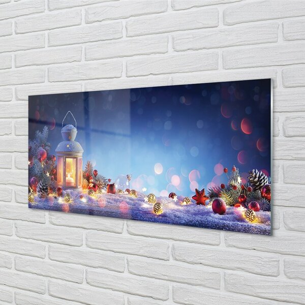 Sklenený obraz Lucerny vetvičky snehové gule 100x50 cm 2 Prívesky
