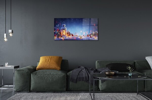 Sklenený obraz Lucerny vetvičky snehové gule 100x50 cm 2 Prívesky