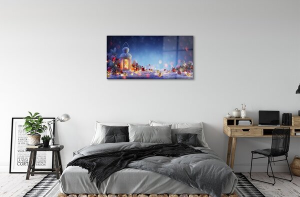 Sklenený obraz Lucerny vetvičky snehové gule 100x50 cm 2 Prívesky