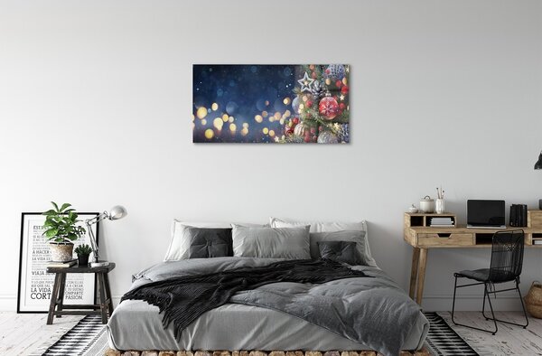 Sklenený obraz Vianočný strom dekorácie sneh 100x50 cm 2 Prívesky