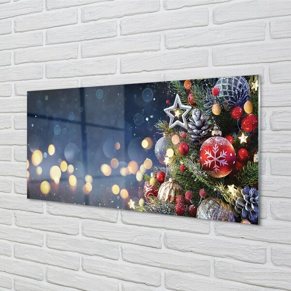 Sklenený obraz Vianočný strom dekorácie sneh 100x50 cm 2 Prívesky