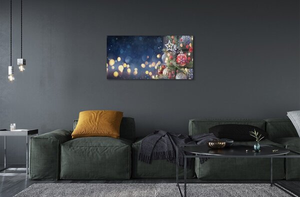 Sklenený obraz Vianočný strom dekorácie sneh 100x50 cm 2 Prívesky