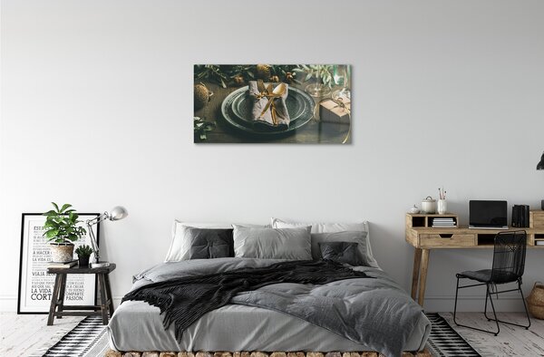 Sklenený obraz Tanier príbory ozdoby darčeky 100x50 cm 2 Prívesky