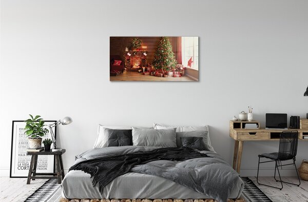 Sklenený obraz Krbové darčeky vianočné stromčeky 100x50 cm 2 Prívesky