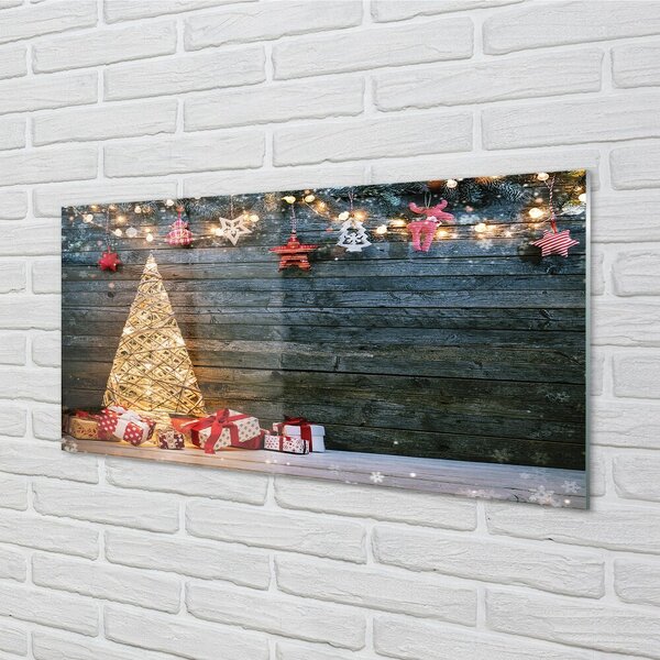 Sklenený obraz Darčeky Vianočný strom dekorácie dosky 100x50 cm 2 Prívesky