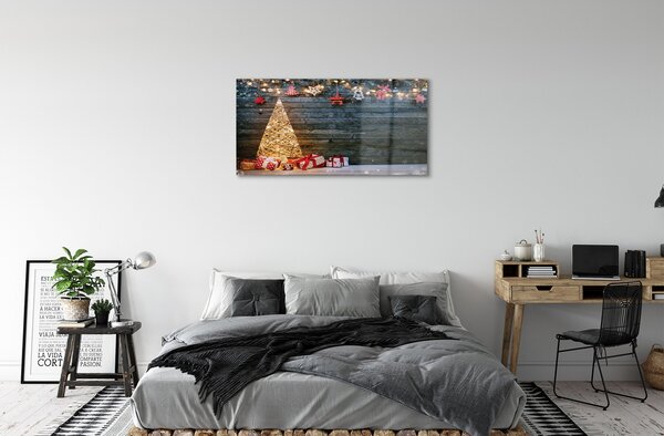 Sklenený obraz Darčeky Vianočný strom dekorácie dosky 100x50 cm 2 Prívesky