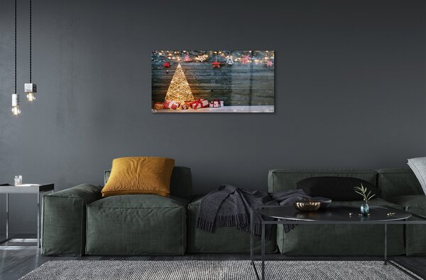 Sklenený obraz Darčeky Vianočný strom dekorácie dosky 100x50 cm 2 Prívesky