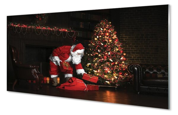 Sklenený obraz Ozdoby na vianočný stromček darčeky Claus 100x50 cm 2 Prívesky