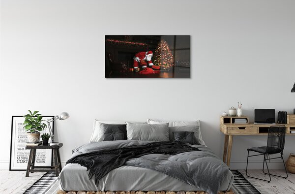 Sklenený obraz Ozdoby na vianočný stromček darčeky Claus 100x50 cm 2 Prívesky