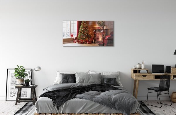 Sklenený obraz Ozdoby na vianočný stromček darčeky ohnisko 100x50 cm 2 Prívesky