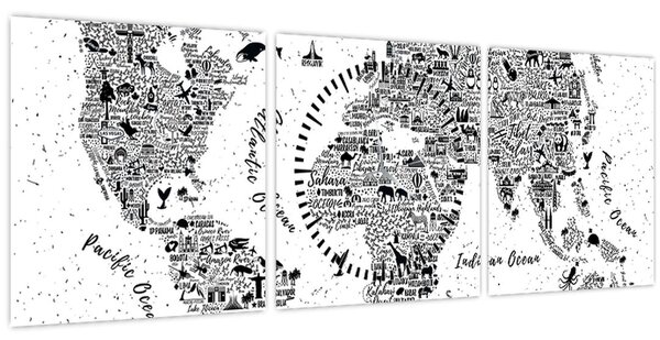 Obraz - Mapa z piktogramov (s hodinami) (90x30 cm)