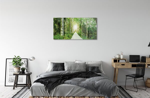 Sklenený obraz Breza lesná cesta 100x50 cm 2 Prívesky